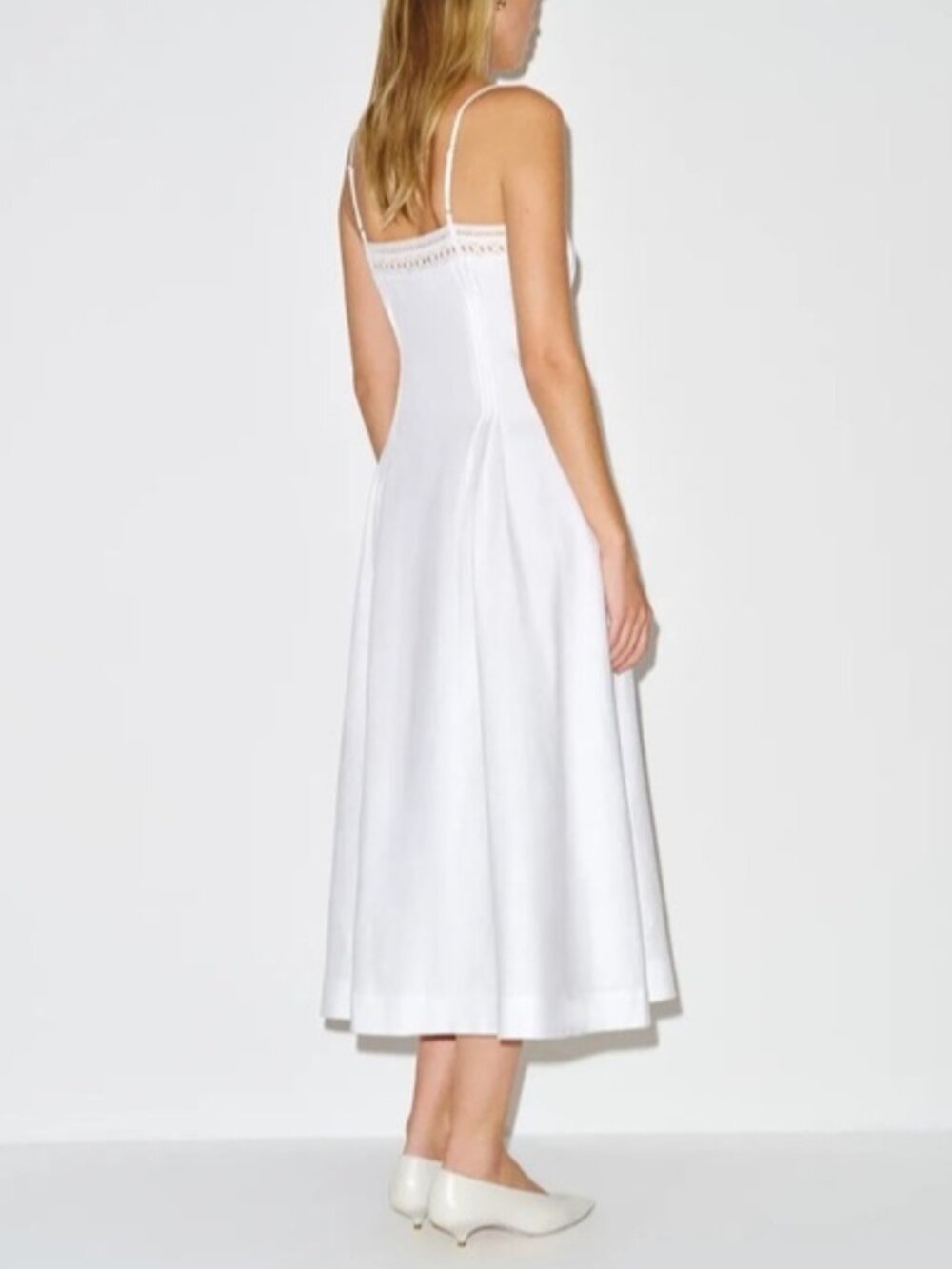 NEW Reformation Pomona Linen Lace Trim Midi Dress White | US 6 UK 10 - Picture 4 of 13
